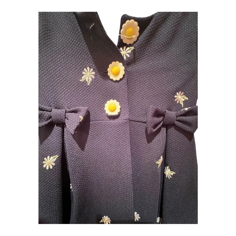Blueberi Boulevard Girls Navy Coat Dress with White Embroidery Flowers Size 3T